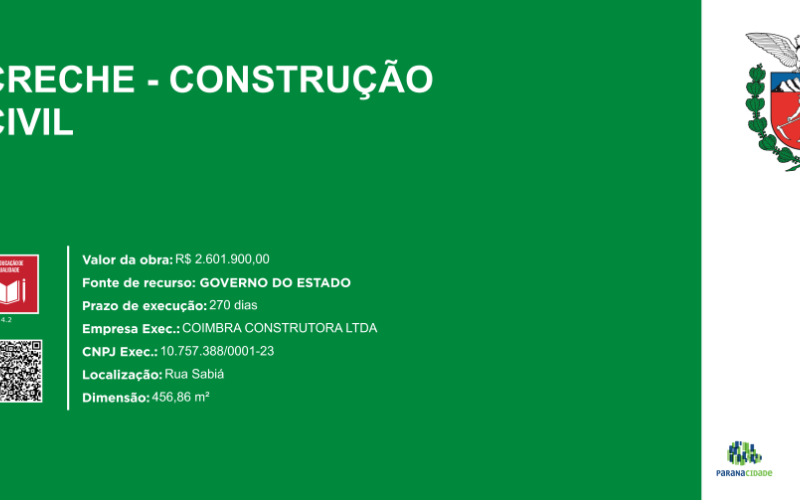 Prefeitura investe na construção de creche para ampliar o atendimento à educação infantil na Vila Canário. 